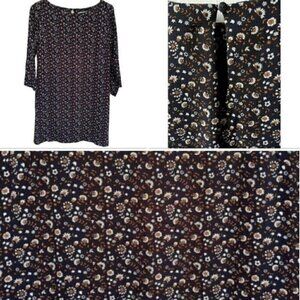 Dark Academia Navy Sheath Dress With Orange White Flowers 3/4 Sleeve Women’s 6